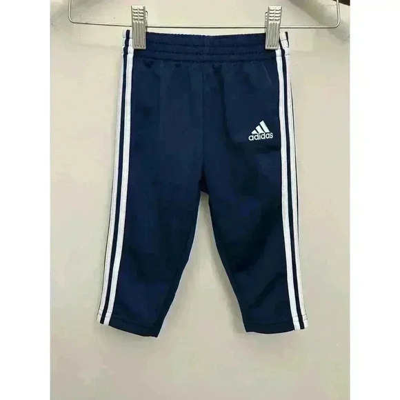 Adidas Essentials Navy Blue & White Stripes Track Pants Sports Size 9M - Picture 1 of 4